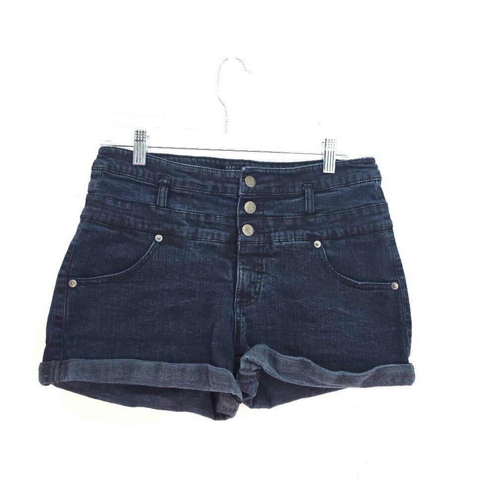 Vintage Y2K Mossimo Dark INdigo High Waist Cuffed Shorty Shorts Women Size 14/32